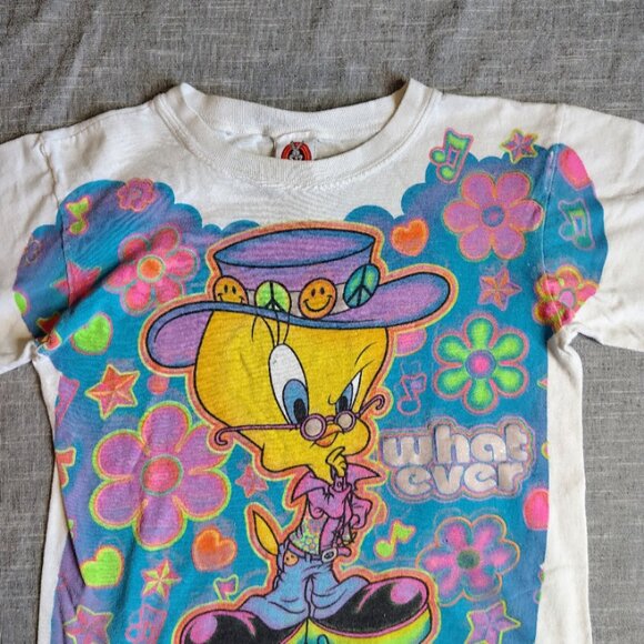 Vintage 90s Warner Bros Looney Tunes Tweety Bird T-Shirt Size Large Kids - Picture 2 of 15